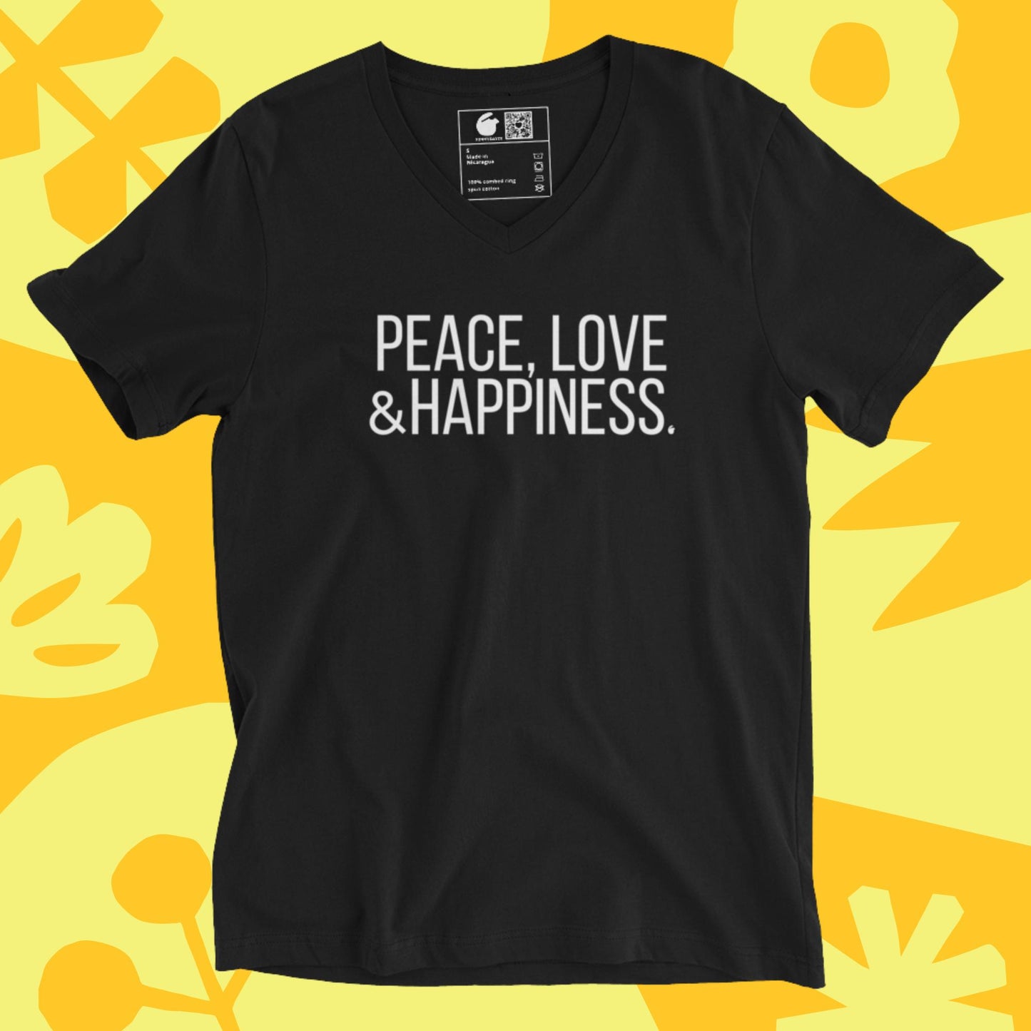 HAPPINESS V-Neck Unisex Short Sleeve T-Shirt