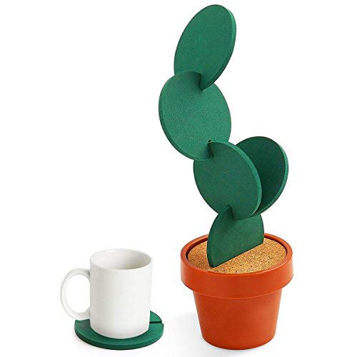 Cactus Coaster Set of 6 Pieces with Flowerpot Holder